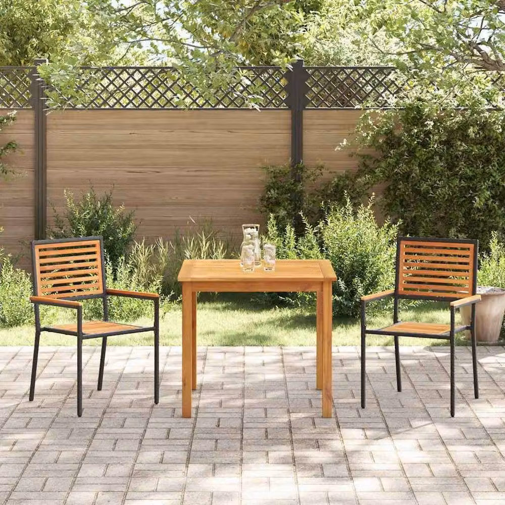 Berkfield Home 3 Piece Black Poly Rattan and Acacia Wood Garden Dining Set – 3