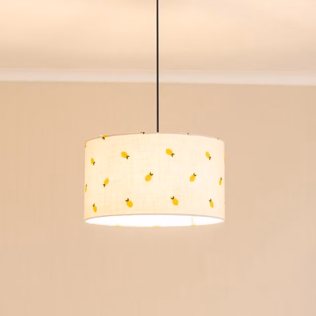 ValueLights Brae Medium Lemon Drum Lamp Shade in Yellow Fabric