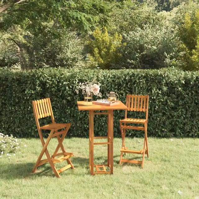 Berkfield Home Set of 2 Folding Outdoor Bar Stools in Brown Solid Acacia Wood
