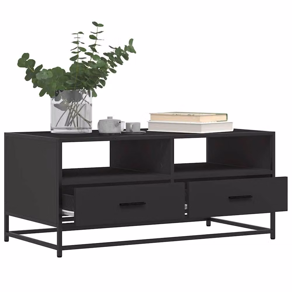 Berkfield Home Black Industrial Coffee Table in Engineered Wood and Metal, W/D/H: 100 x 50 x 45 cm – 4