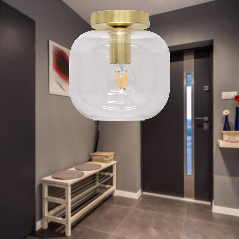 First Choice Lighting Bletch Set of 2 Ceiling Light Fittings with Transparent Glass and Gold Brass Finish – 2