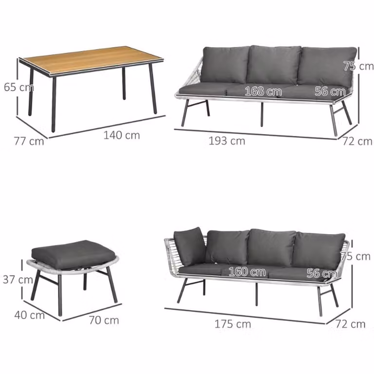 Chilli Seating Viola 6 Seater Grey Rattan Outdoor Garden Furniture Set with Sofa