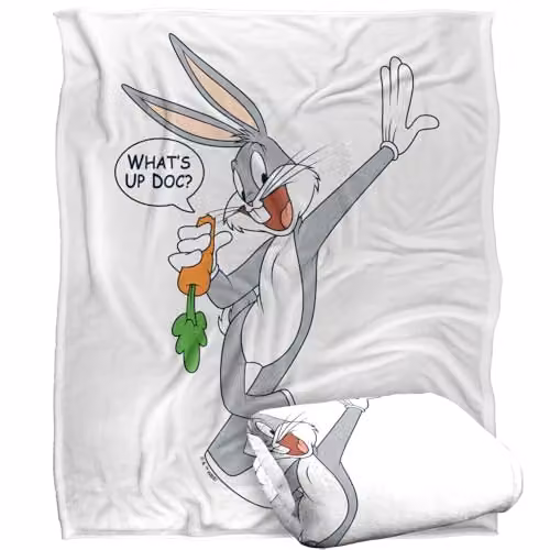 Warner Bros. Looney Tunes Bugs Bunny What's Up Doc? Super Soft Silky Touch Fleece Throw Blanket, Multicolour, W: 152 cm, D: 127 cm