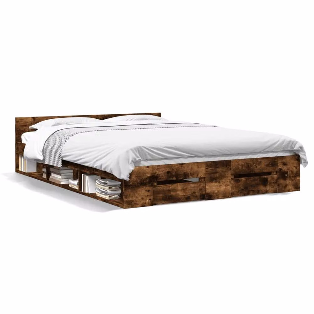 Berkfield Home Modern Bed Frame with Drawers in Smoked Oak Brown, W/D/H: 140 x 190 x 45 cm – 3