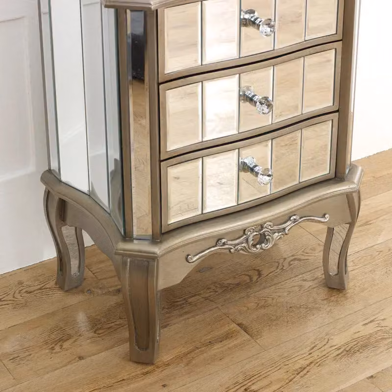 Melody Maison Tiffany Range Silver Mirrored 3 Drawer Bedside Table – 2