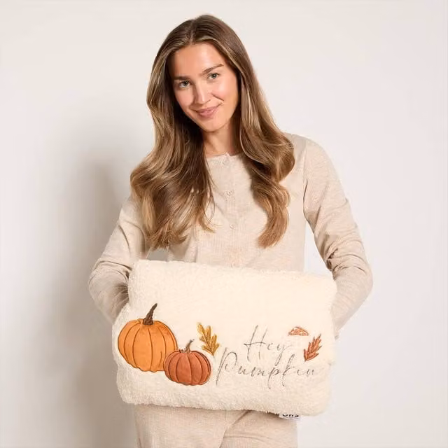 OHS Printed Ultra Soft Winter Hand Warmer Plush Fleece Teddy Cushion in Beige