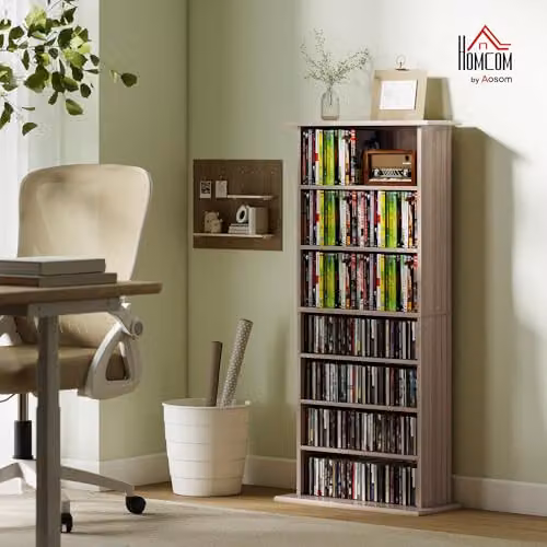 HOMCOM Media Storage Unit with 6 Adjustable Shelves in Brown Sand Wood Finish – 2