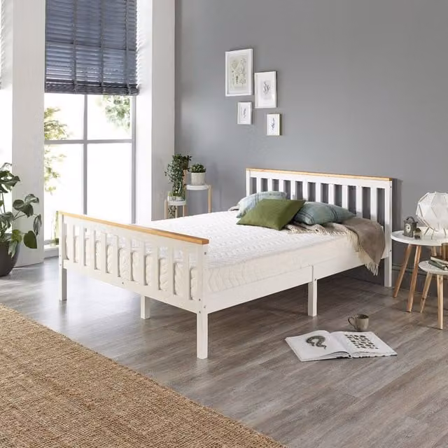 Aspire Atlantic Solid Wood Bed Frame in White and Brown, W/D/H: 120 x 200 cm