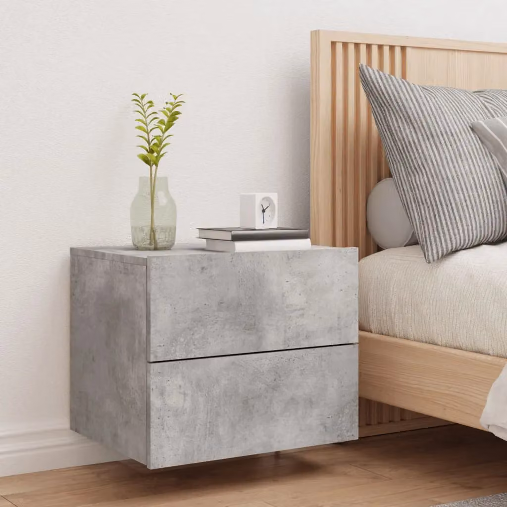Berkfield Home Wall-mounted Bedside Cabinet with Integrated LED Lights in Grey Concrete Matt Finish – 3