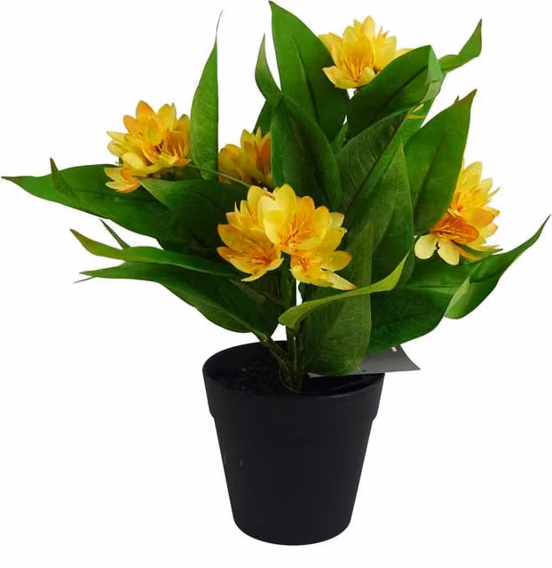 Artificial Yellow Freesia Potted Plant with Leaves for Tabletop Display