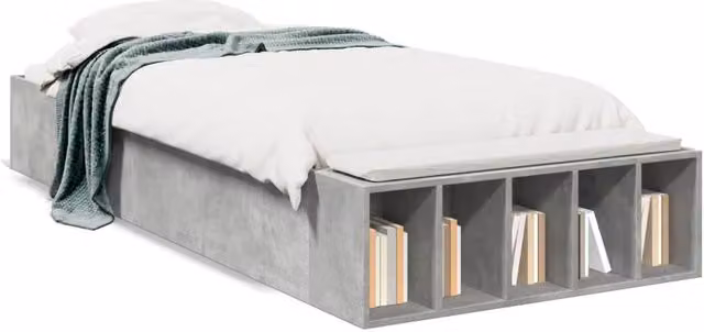 Berkfield Home Modern Bed Frame in Concrete Grey with Side Compartments, W/D/H: 100 x 200 cm – 1