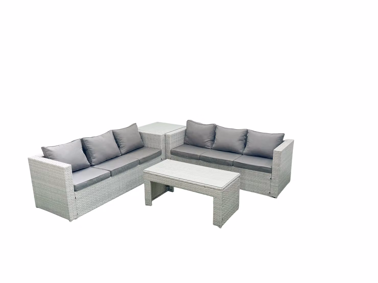 Fimous 6 Seater Rattan Garden Furniture Set in Light Grey with L-Shape Sofa, Oblong Coffee Table and Side Table – 2