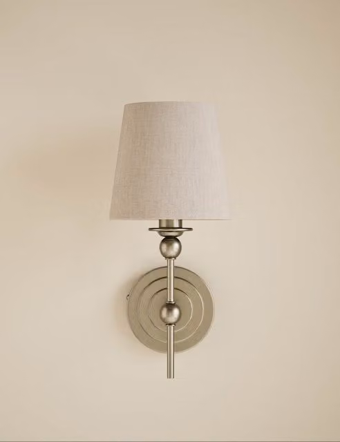 M&S Blair Classic Wall Light in Gold and Brass with Beige Fabric Shade