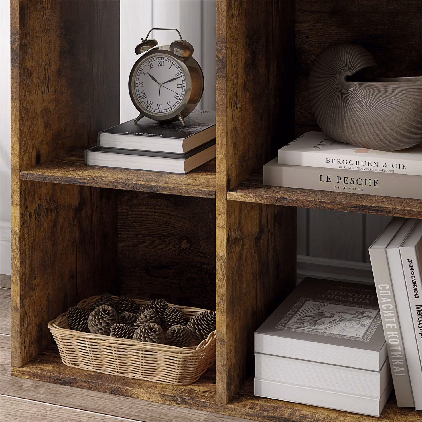 HOMCOM 3-Tier 6-Cube Storage Unit and Bookcase Organiser in Rustic Brown – 6