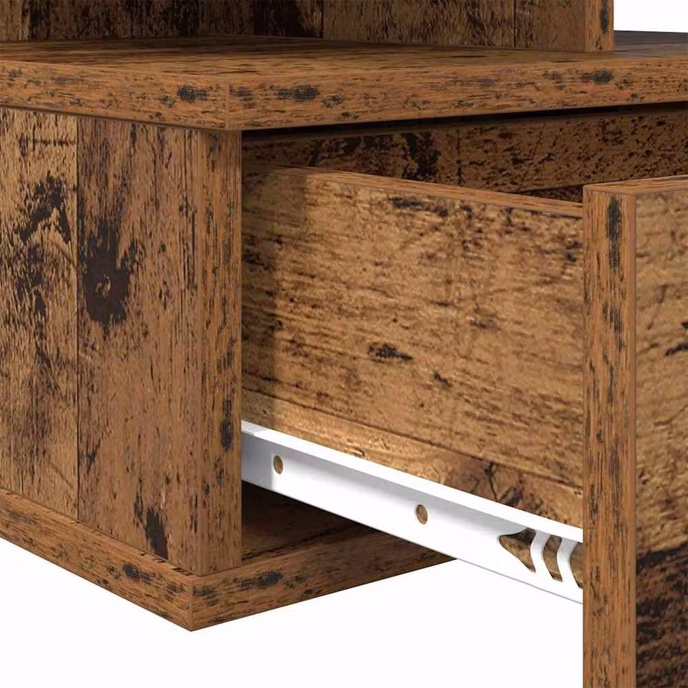 Berkfield Home Set of 2 Floating Nightstands in Old Wood Brown, W/D/H: 40 x 31 x 27 cm – 6