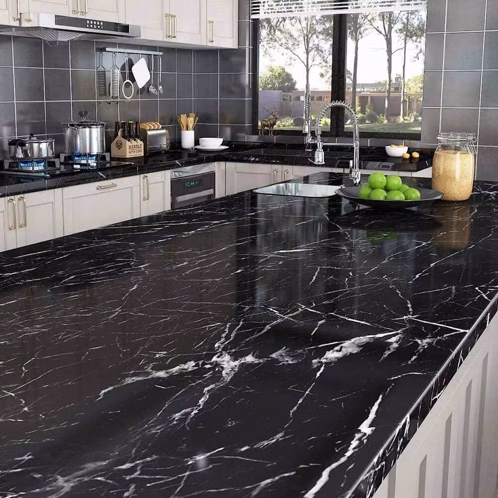 FLAVORA Self Adhesive Marble Vinyl Wrap for Kitchen Worktops and Cupboard Doors, Black, W: 100 cm, L: 1600 cm – 8