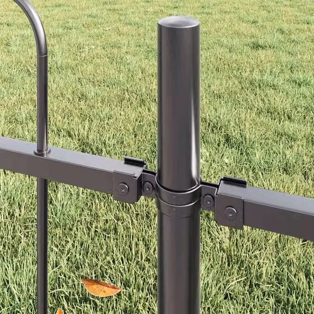 vidaXL Berkfield Home Classic Garden Fence with Hoop Top in Grey Steel, W: 15.3 m, H: 0.6 m