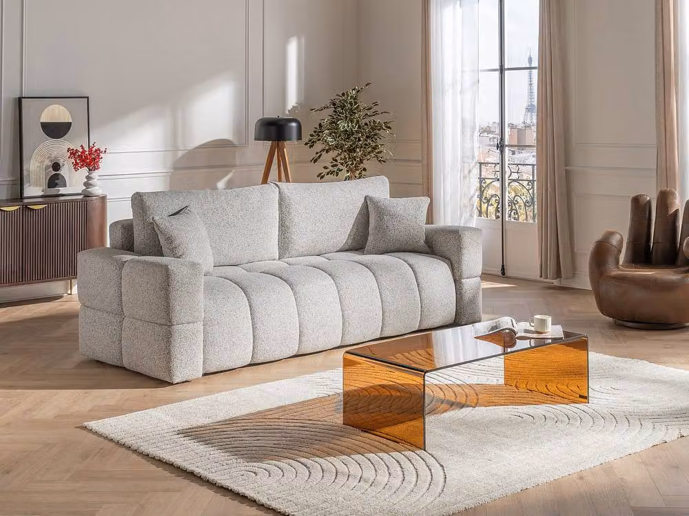 Vente-unique ALONZO Modern Rectangular Coffee Table with Curved Transparent Brown Tempered Glass, W/D/H: 80 x 55 x 35 cm – 4