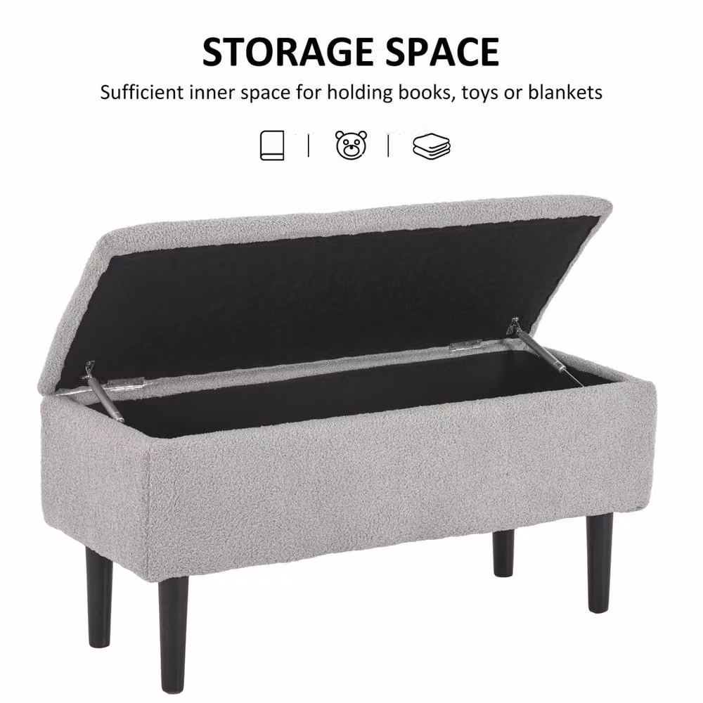 Kelvenix Modern Grey Bouclé Ottoman Storage Box W/D/H: 38.1 x 38.1 x 28.0 cm – 2