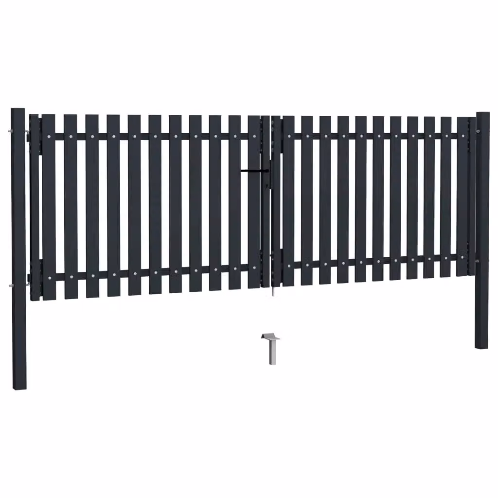 Berkfield Home Steel Double Door Swing Fence Gate in Anthracite, W: 306 cm, H: 125 cm – 2