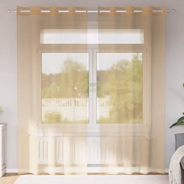 Berkfield Home Sand and Brown Voile Eyelet Curtains, 2 Pack, H 245 cm x W 140 cm – 1