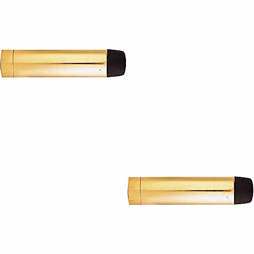 Loops 2 Pack Wall Mounted Rubber Tipped Cylinder Doorstop in Polished Brass, H 7.1 cm x W 1.6 cm