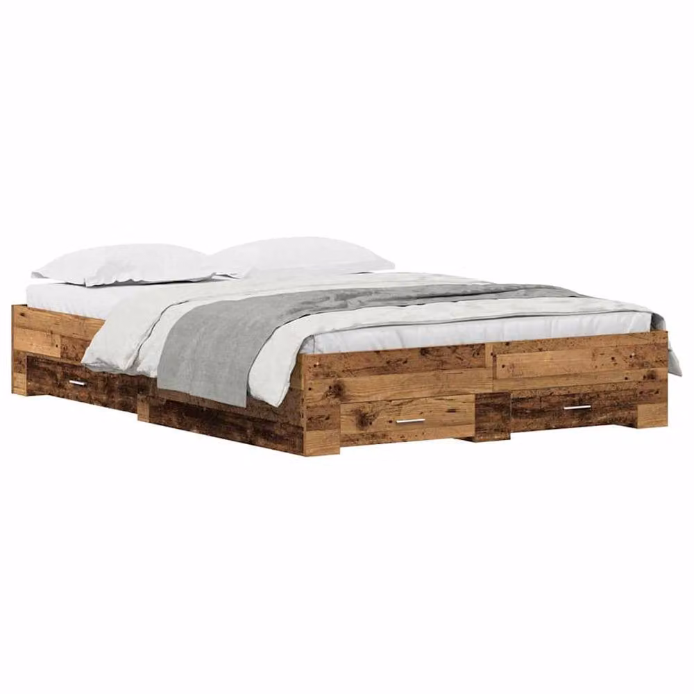 Berkfield Home Bed Frame with Drawers in Brown Old Wood Engineered Wood W/D/H: 140 x 190 cm – 3