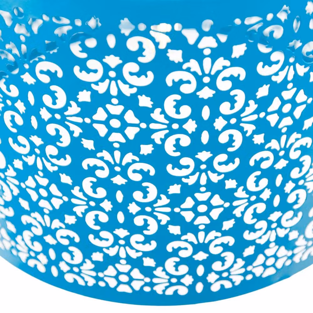 Happy Homewares Marrakech Metal Pendant Light Shade with Floral Decoration in Teal and Blue, Diameter: 30.48 cm – 2