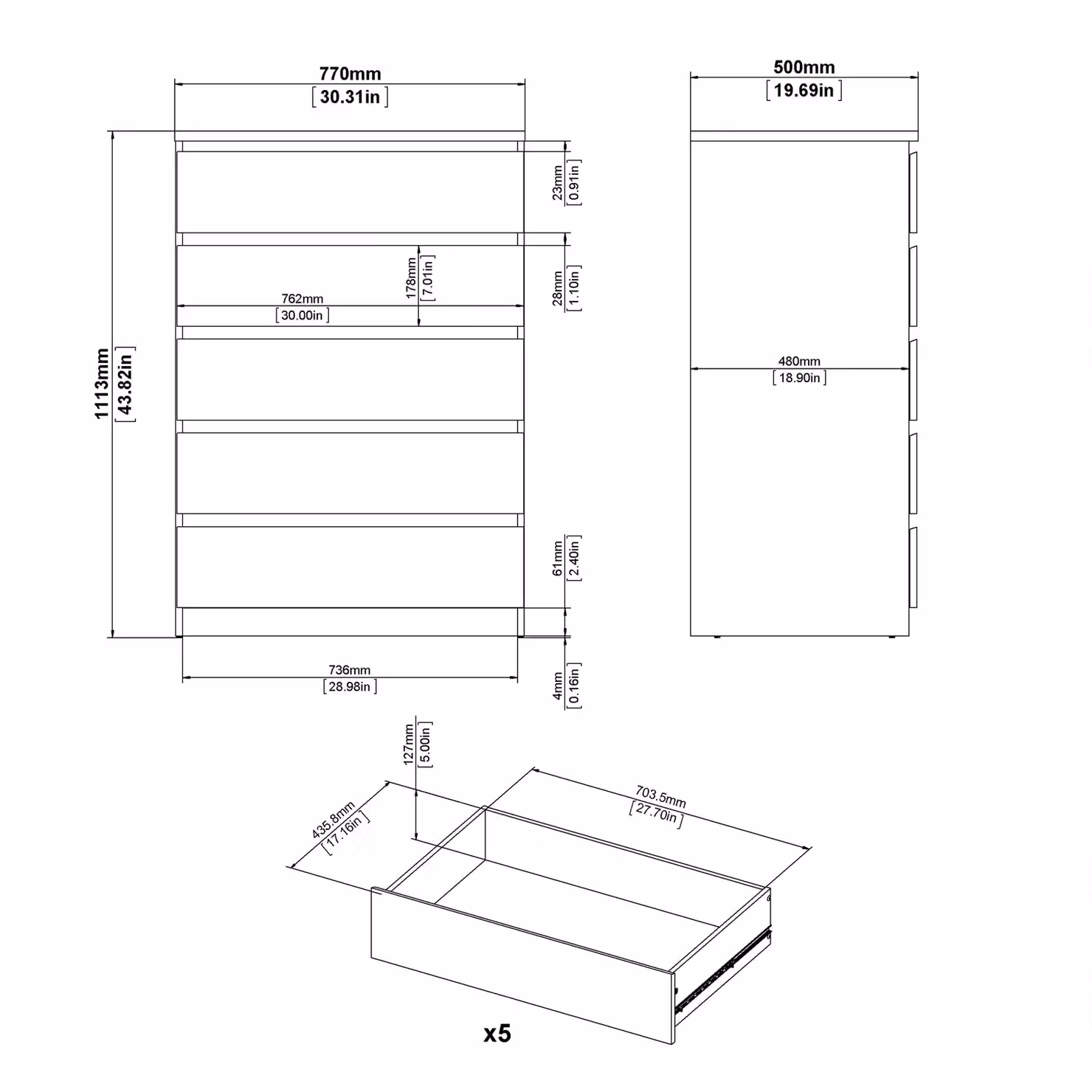 Furniture To Go Naia Chest of 5 Drawers in Light Oak – 2