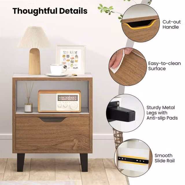 NESTLUNE Brown Nightstand with Open Storage Shelf and Colour Blocking Design, W/D/H: 100 x 15 x 15 cm