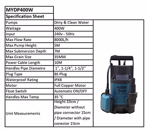 Mylek 400W Electric Submersible Water Pump with Yellow Hose – 2