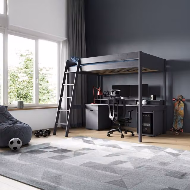 Noomi Tera Small Double Solid Wood Gaming High Sleeper Bed in Grey, W/D/H: 120 x 200 x 148 cm – 1