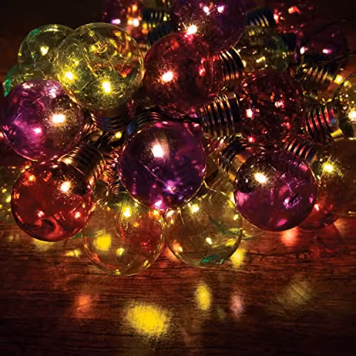 GardenKraft 50 LED Multi-Coloured Retro Festoon String Lights with 12.3m Cord and 5m Lead Wire – 3