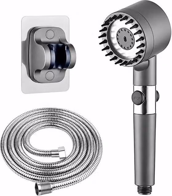 YnysTec Handheld Shower Head Set with 1.5m Hose and Holder in Grey Gunmetal with 3 Spray Modes and Anti-Limescale Feature