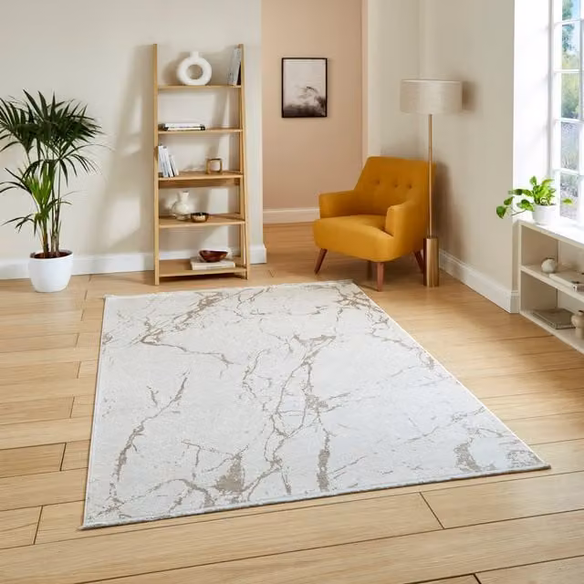 Mirage MR15 Modern Abstract Machine Woven Rectangular Rug in Cream, Beige and White