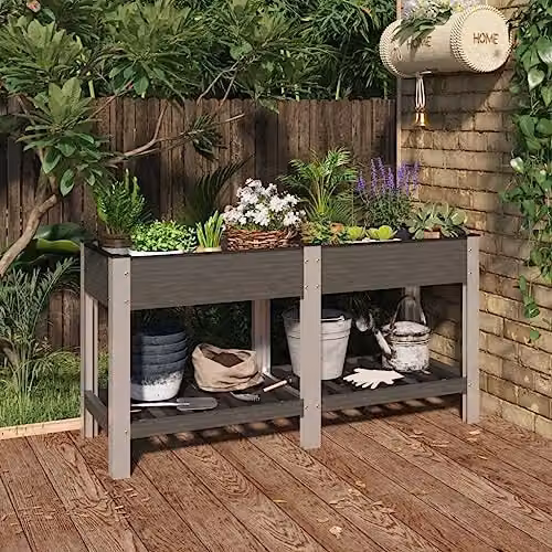 vidaXL Garden Raised Bed with Shelf, Grey WPC and Steel, W/D/H: 150 x 50 x 75 cm – 2