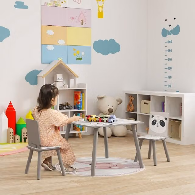 ZONEKIZ Kids Table and 2 Chairs Set in Grey