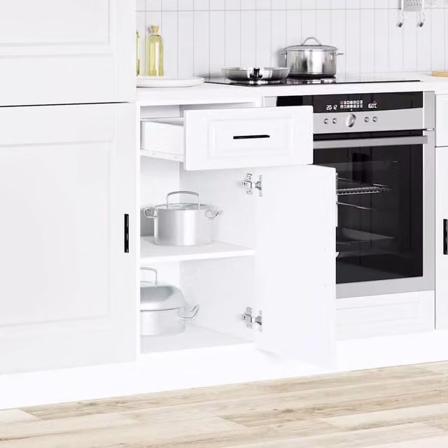 Berkfield Home Porto White Kitchen Base Cabinet in Matt Engineered Wood, H 81.5 x W 46.0 x D 40.0 cm