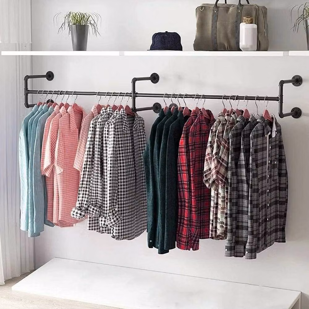 VOGREX Industrial Matt Black Wall Mount Continuous Linear Clothes Rail, Width: 184 cm – 3