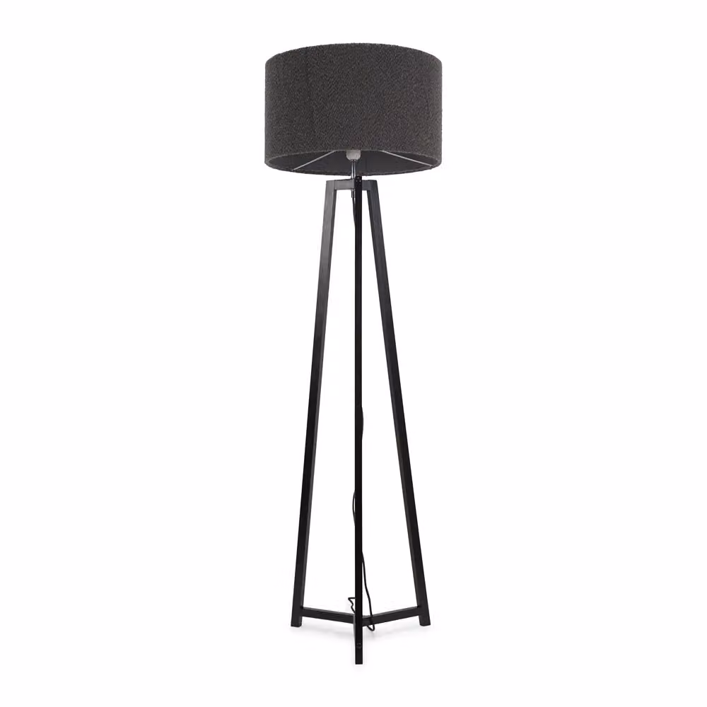 ValueLights Lottie Black Wood Tripod Floor Lamp with Grey Fabric Cylinder Shade – 2