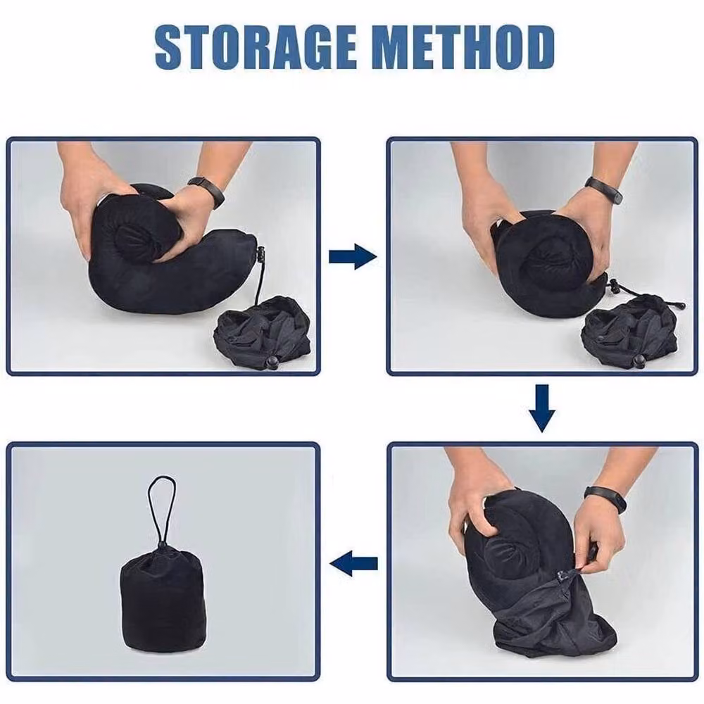 KORVIXA Black U-Shaped Memory Foam Travel Neck Pillow with Removable Breathable Velours Cover – 3