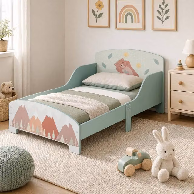 STILVORA Junior Bed Frame with Side Rails in Green, Small Single – 1