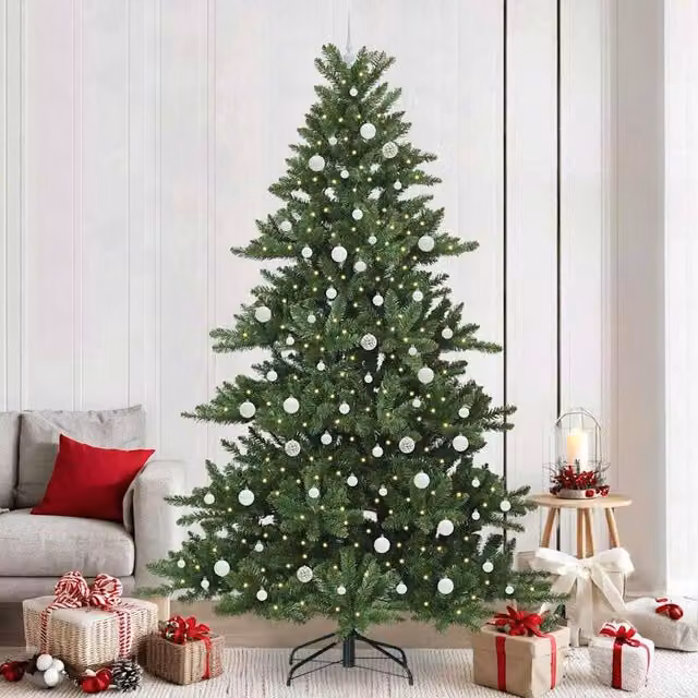 Berkfield Home Artificial Hinged Christmas Tree with 300 LEDs, Green, Height: 240 cm