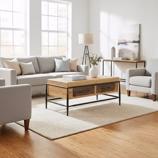 Fifty Five South Orsina Coffee Table with Ash Wood Top and Metal Frame in Natural