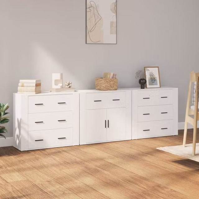 Berkfield Home 3-Piece Classic Sideboard Set in White Matt Engineered Wood – 1