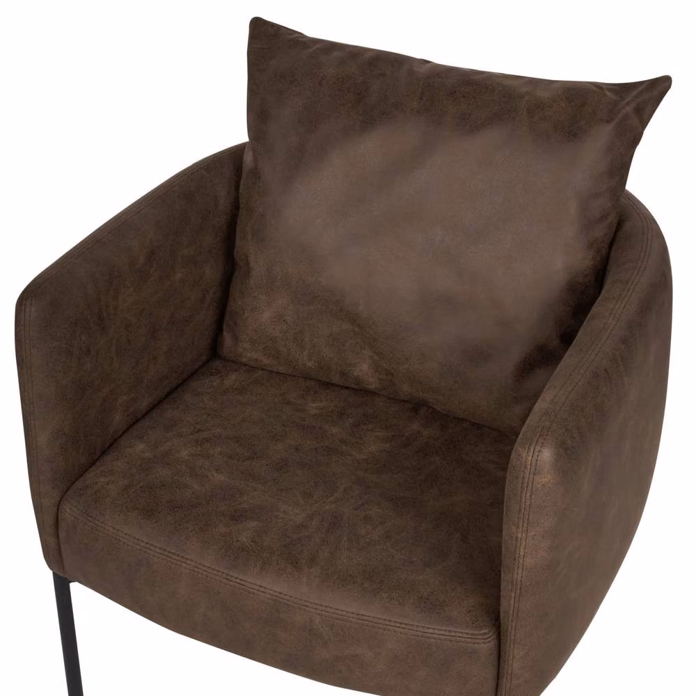 Wyld and Coco Brown Faux Leather Tub Armchair with Black Metal Legs W/D/H: 62 x 68 x 68 cm – 5
