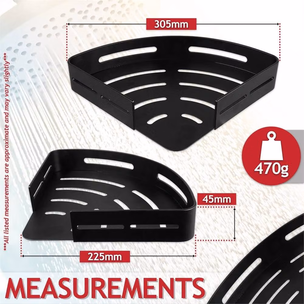 Nordara 2 Pack Matt Black Aluminium Corner Bathroom Shower Shelves – 2