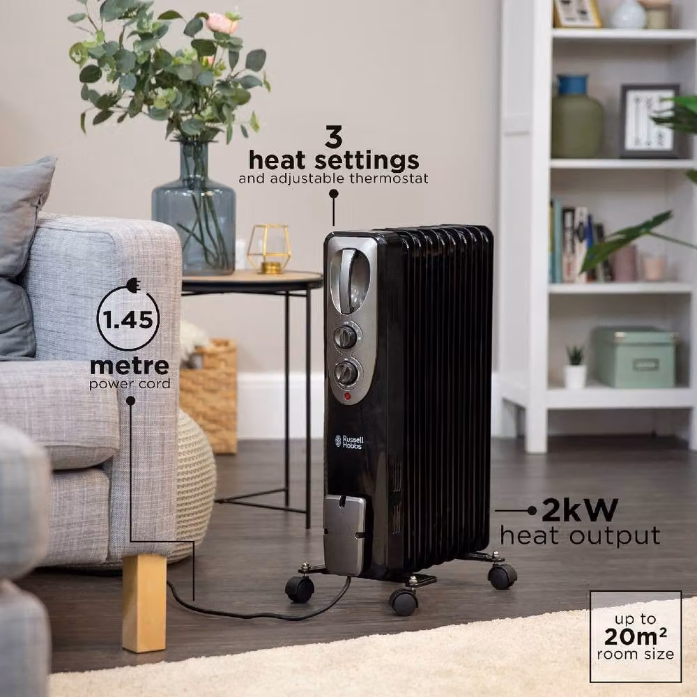 Russell Hobbs 2000W 9 Fin Oil Filled Radiator Black RHOFR5002 – 4