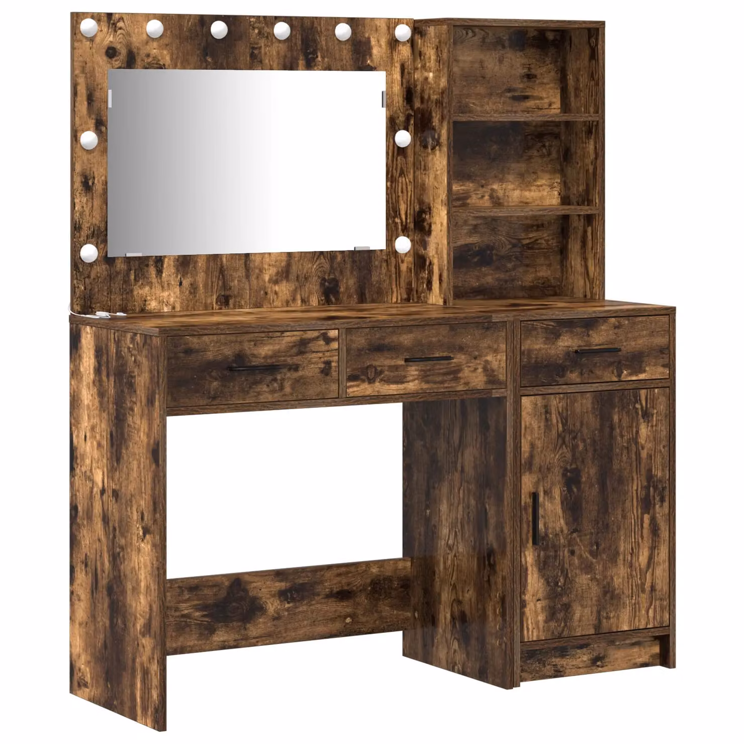 Berkfield Home 2 Piece Modern Hollywood LED Dressing Table Set in Brown Smoked Oak Engineered Wood – 2