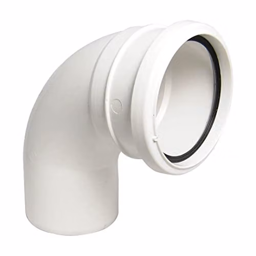 FloPlast 110mm Ring Seal Soil Bend, 90 Degree Socket to Spigot, White